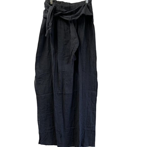 Ananda's Collection Black Side-Slit Tie-Waist Chiffon Maxi Skirt - Picture 2 of 4
